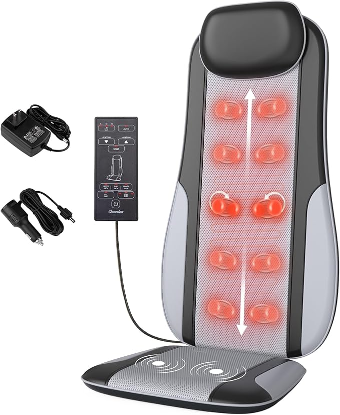 Shiatsu Back Massager with Heat, Massager Chair Pad for Pain Relief Deep Tissue with Smart Timer, Kneading Seat Cushion Vibration for Office, Home, and Travel Use