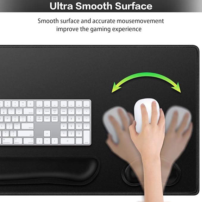 Mouse Pad Black, Mouse Pad with Wrist Rest, 4-in-1 Large Mousepad Keyboard | Wrist Rest+Mouse Pad Wrist Support+Cup Pad Set,Ergonomic Anti-Slip,Memory Foam Desk Mat for Home Office Gaming(35.4×15.7in)