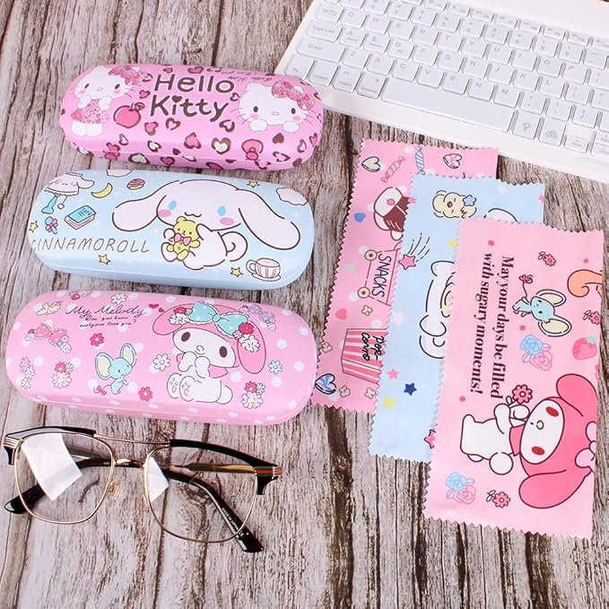 ADBGV Cute Stylish Hard Shell Eyeglasses Cases Protective Case Storage Box With Glasses Cloth Eyeglass Strap for Girl Teen