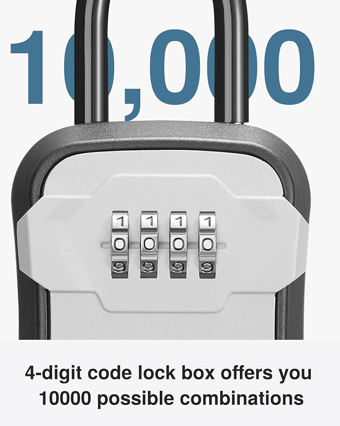 Puroma Lock Box, Key Lock Box Wall Mount & Portable Combination Lockbox with Resettable Code, Security Lockbox for Outside House Keys, Apartment Realtors Spare Keys Storage (2 Packs, Gray)