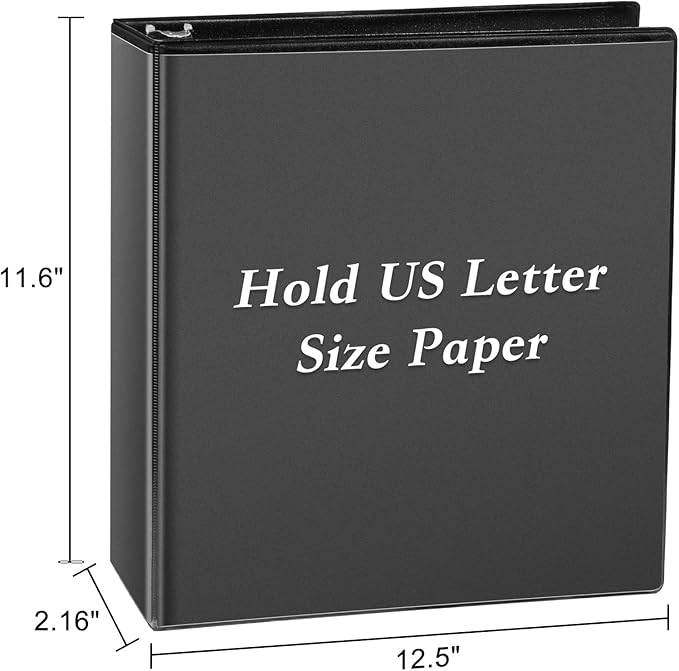 CIXILDTS 1.5-inch D Ring Binders, 3 Ring Binder Fit US Letter Size Paper, 1-1/2" Slant D Ring View Binder with 2 Pocekts, 6-Pack, Black