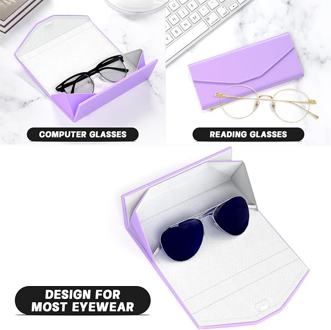 Sunglasses Case, Foldable Glasses Case, Magnetic PU Leather Hard Shell Folding Eyeglass Holder Box, Collapsible Unisex