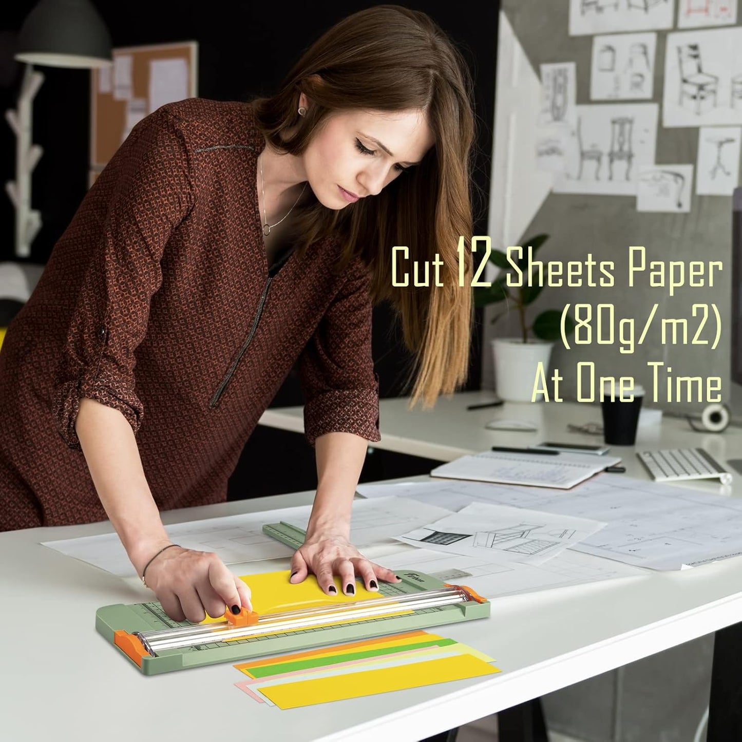 Firbon A4 Paper Cutter 12 Inch Titanium Straight Paper Trimmer with Side Ruler for Scrapbooking Craft, Paper, Coupon, Label, Cardstock (Morandi)