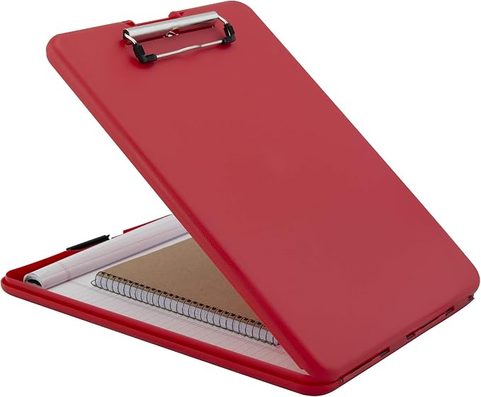 Saunders SlimMate Plastic Storage Clipboard Letter Size Red, Assembled in USA, Slim Low Profile Form Holder with 1/2" Capacity, Lightweight Document Organizer Box for School, Office & Business Use