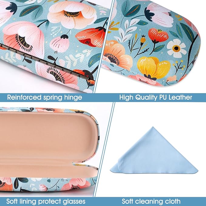 PERFECTSIGHT Hard Shell Eyeglasses Case, PU Leather Protective Glasses Case, Cute Eyeglass Case for Women Men Girls