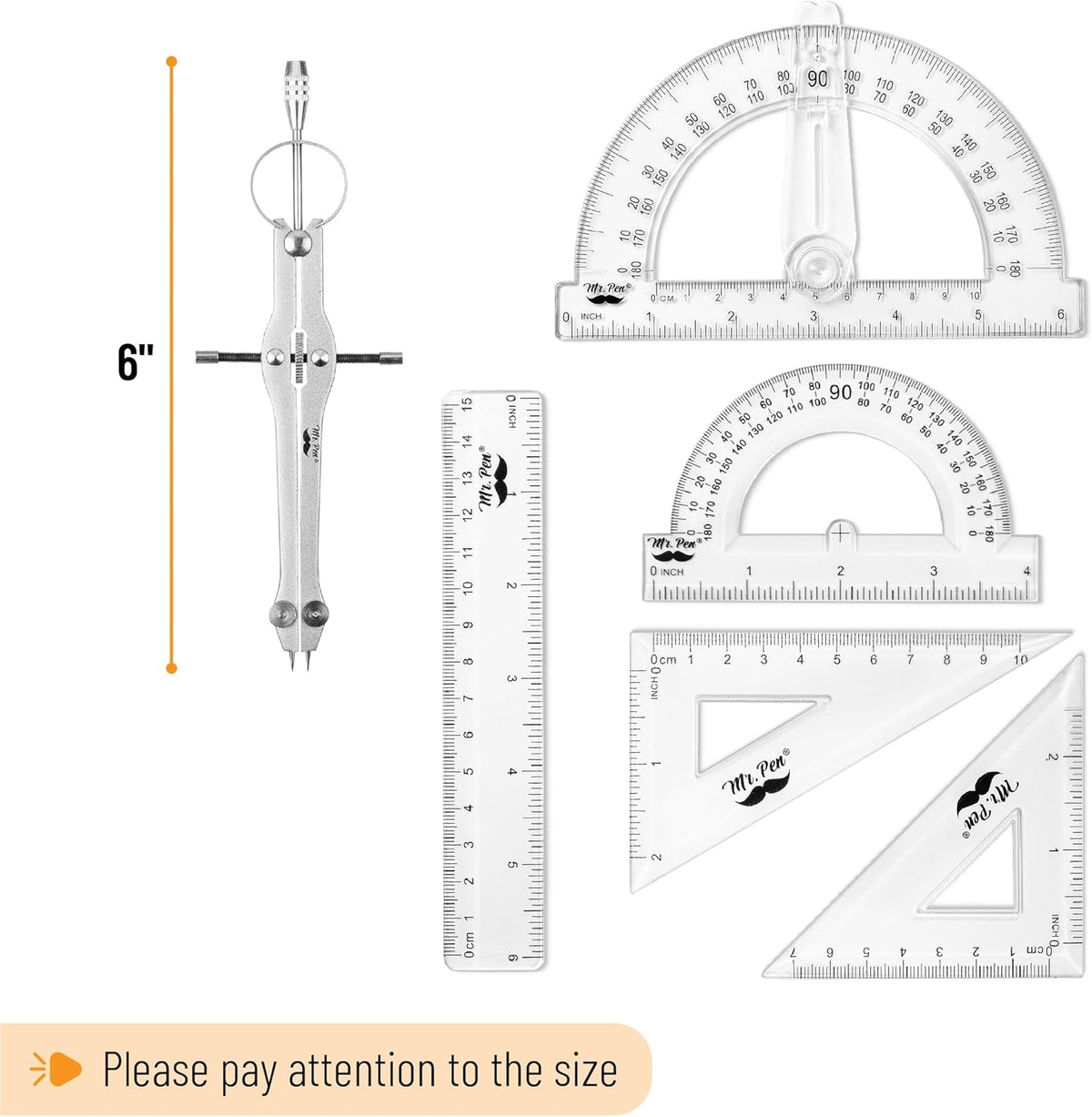 Mr. Pen- Geometry Set, 15 pcs, Green, 6 Inch Swing Arm Protractor, Divider, Set Squares, Ruler, Compasses and Protractor