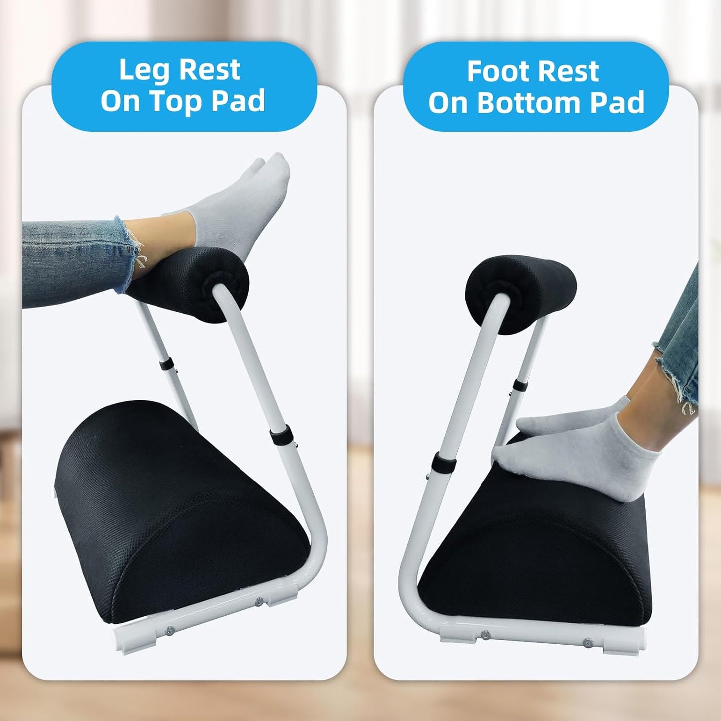 Foot Rest for Under Desk at Work - 3 Positions Height Adjustable Leg Rest for Office or Home Use, Ergonomic Footrest with Detachable Cushion