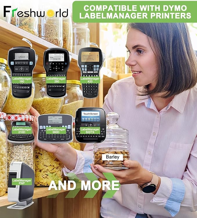 Freshworld 6-PK Replace for Dymo Label Maker Refills 45013 White Label Maker Tape 1/2'' Compatible with Dymo D1 Label Tape 45013s S0720530 for DYMO LabelManager 160 210D 260P 280 360D 420P 500TS 640CB