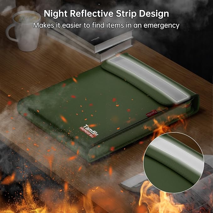 6400℉ Fireproof Document Bag, 15”x 11” Waterproof Document Organizer, Green | Fireproof Money Bag, 2 Pockets,Safe Important Document Organizer for A4 A5 Legal Letter Size, Valuables, Legal Documents