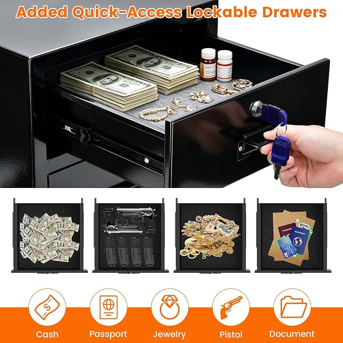 3.2 cu ft Fireproof Safe Boxwith Lockable Drawer, Anti-Theft Safe Deposit Box with Combination Lock & 2 Backup Keys, Heavy Duty Depository Safe Box for Business Home Office