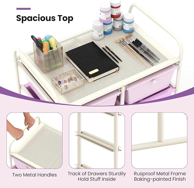 BECOMFORT 10-Drawer Rolling Cart with Drawers, Storage Cart on Wheels, Teacher Classroom Organizers with Metal Frame, Mobile Craft Cart, Trolley Utility Cart for School Office Play Room