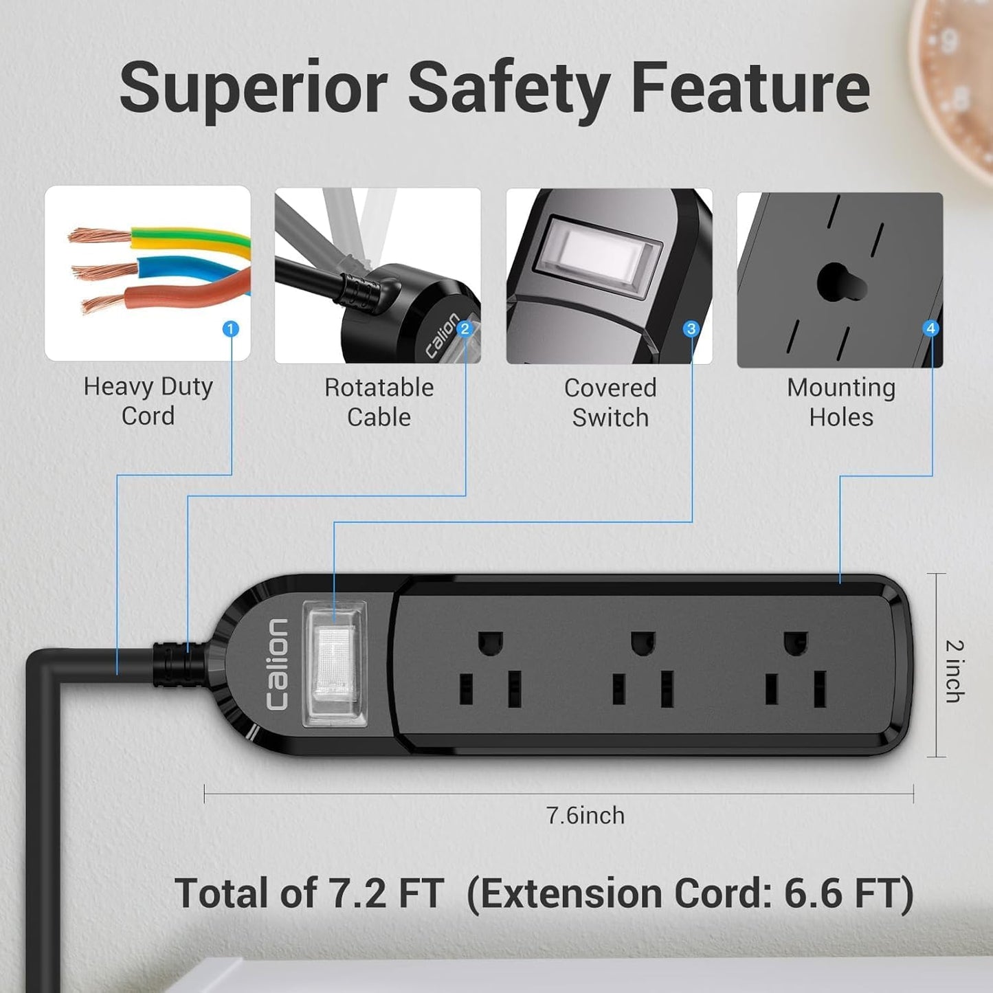 IPX6 Outdoor Power Strip Weatherproof, Waterproof Surge Protector with 3 Wide Outlet 15FT Long Extension Cord, Wall Mountable for Outside Decorations and More UL Listed(Black)