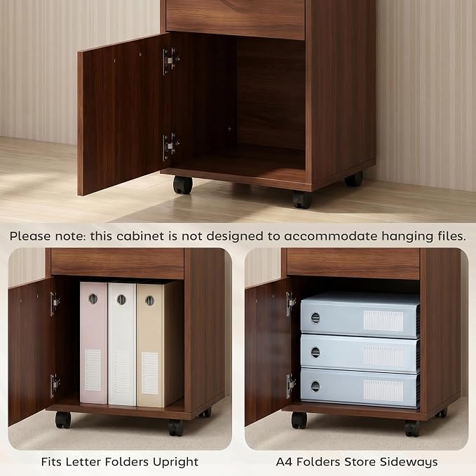 HOMCOM Mobile Storage Cabinet Organizer, Bathroom Drawer Cabinet, Brown | Printer Stand, Castors