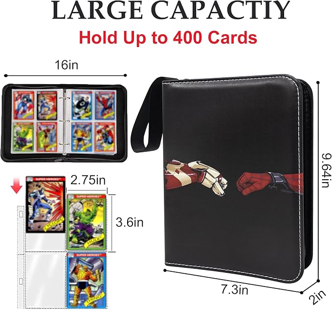 Card Binder for Cards,4 Pocket with 50 Sleeves up to 400 Cards,Waterproof Avengers Card Storage Bag for Boys,Games Cards Display Case