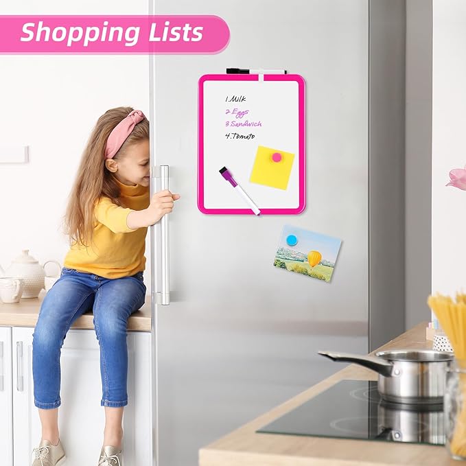 VUSIGN Magnetic Dry Erase Board, 8.5 x 11 Inches White Board, Dark Pink | Includes 4 Dry Erase Markers, Small Mini White Board for Students Fridge Wall Locker