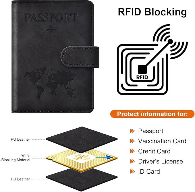 Eoehro Passport Holder for Travel Essentials, Passport Wallet Cover Case for Travel Must Haves Accessories,Passport Book Holders for Women and Men(black)