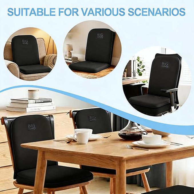 Big Hippo Ergonomic Lumbar Support & Memory Foam Seat Cushion Set - Sciatica & Tailbone Pain Relief for Office, Car & Wooden Dining Chairs - Non-Slip Body Positioner with Breathable Mesh Cover (Black)