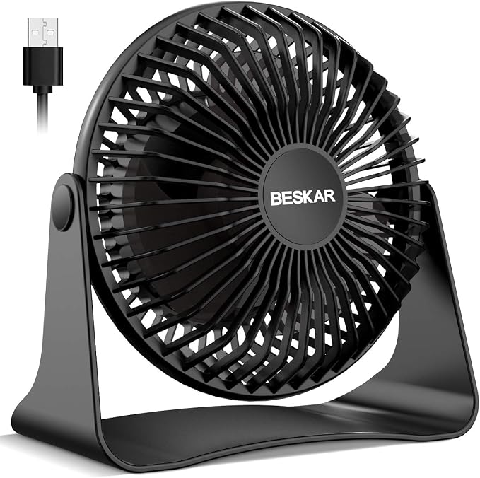 BESKAR USB Small Desk Fan, Portable Table Fans with 3 Speeds Strong Airflow | Quiet Operation and 360° Rotate, Personal Cooling Fan for Home, Office, Bedroom, 3.9 ft Cord
