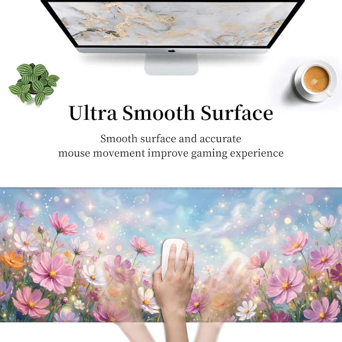 Flowers Gaming Mouse Pad Large Extended Desk Mat Non-Slip Rubber Base Keyboard Pad with Stitched Edges for Office Gaming 31.5x11.8 in