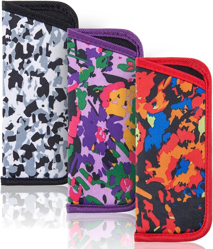 TRIUMPH VISION Reading Glasses Pouch Eyeglass Sleeve Soft Case Slim 3 Pack | Alternative to Bulky Case Lightweight，Neoprene Lined Padded Protect Optical lens Slip in, Cute Pattern Portable for Daily Use