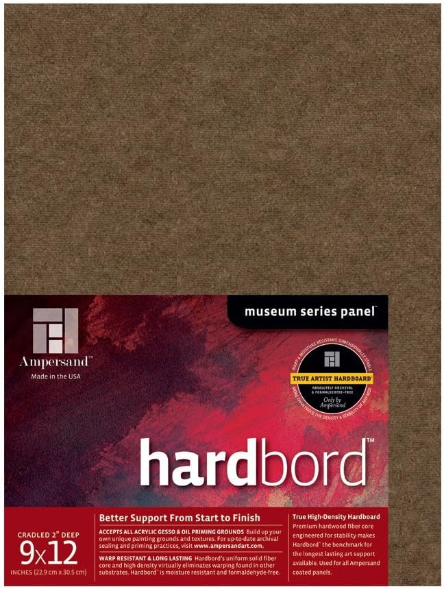 Ampersand Art Supply Hardboard Wood Painting Panel: Museum Series Hardbord, 9" x 12", 2 Inch Cradled Profile