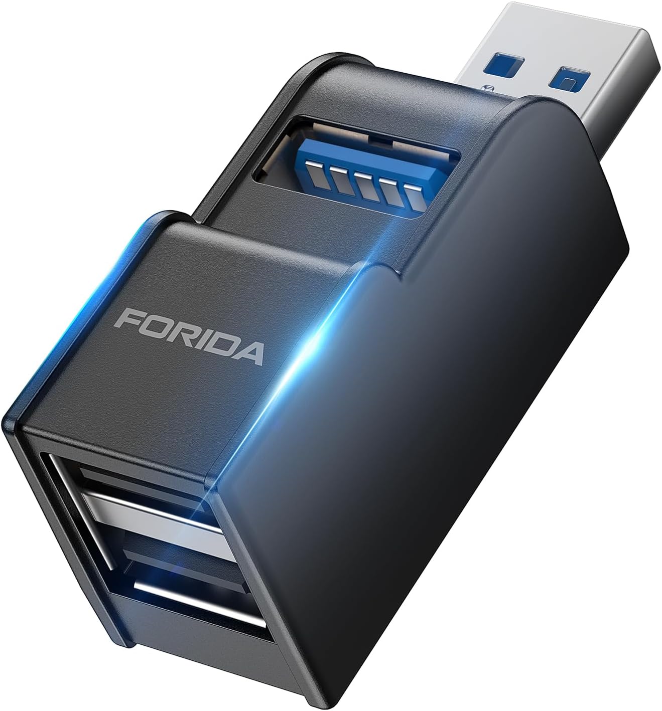 FORIDA 3 Ports USB 3.0 Adapter, USB Hub with 1 USB 3.0 and 2 USB 2.0 Ports, Portable USB Port Splitter for Keyboard, Mobile Hard Disk, U Disk, Camera, Mouse, etc (Black)