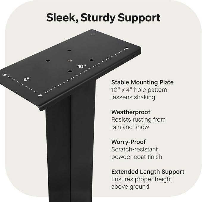 adoorn 51” Mailbox Post - In Ground Mailbox Posts for Outside, Heavy Duty Metal Mailbox Post for Use with Post Mount Mailbox - Black