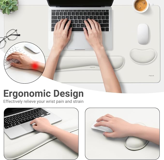 MOSISO Keyboard Mouse Pad Set, Gaming Mouse Pad&Keyboard Wrist Rest | Ergonomic Wristrests with Memory Foam Home Office Easy Typing Cushion Non-Slip Mousepad, Cloud Dancer White