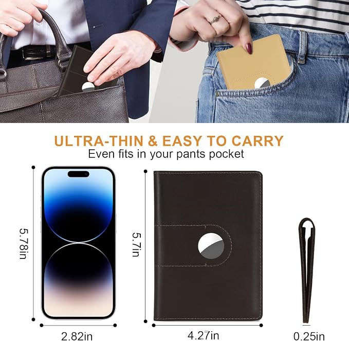 Full Grain Leather Passport Holder Cover for Men and Women Travel, Passport Wallet with AirTag Slot, Travel Must Haves Essentials Genuine Leather Passport Covers Gifts