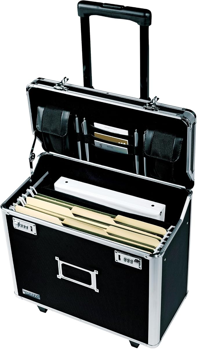 Vaultz Locking Mobile Business Case, Legal Size, Black, 14.5 x 13.5 In | Key lock securely closes case for documents on the go, legal-size interior fits letter and legal paperwork, durable case