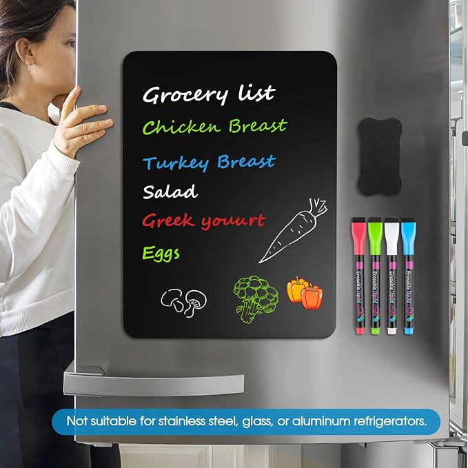 MaxGear Magnetic Black Dry Erase Board, 16 x 12 Inch, Chalk Marker Included | Strong Magnetic Surface, Easy to Write and Erase, Ideal for To-do Lists, Includes 4 Chalk Markers 1 Eraser