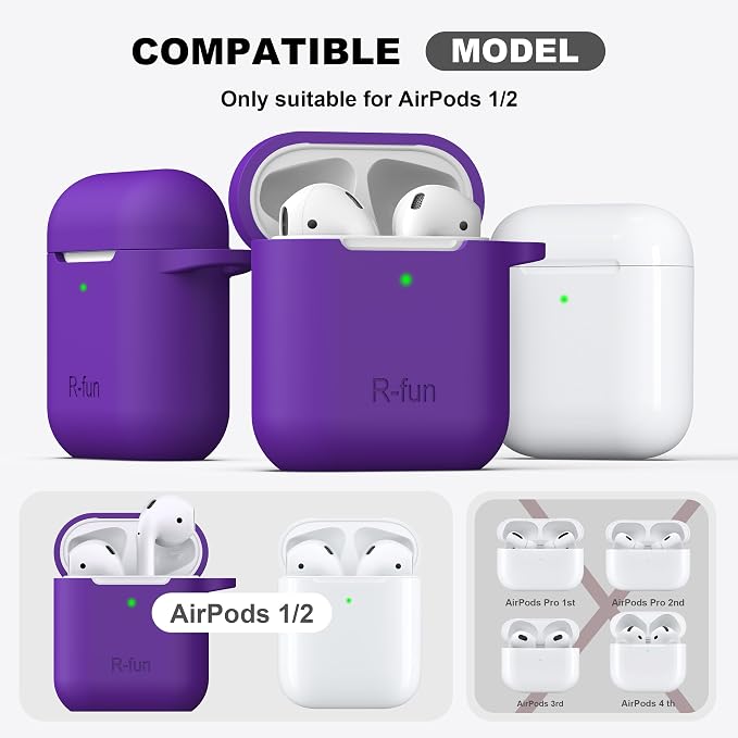 for AirPods 1/2 Case, Soft Silicone Protective Cover with Keychain and Cleaning Pen, Compatible with AirPods 2nd/1st Generation (2016/2019), Full Drop Protection Cover, Purple