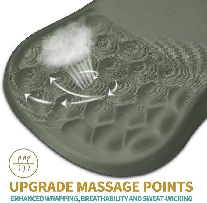 Hokafenle Ergonomic Mouse Pad Wrist Support with Massage Design, Wrist Rest Pain Relief Mousepad with Memory Foam&Non-Slip PU Base, Mouse Pads for Wireless Mouse & Desk (12x8 inch,Olive Green)