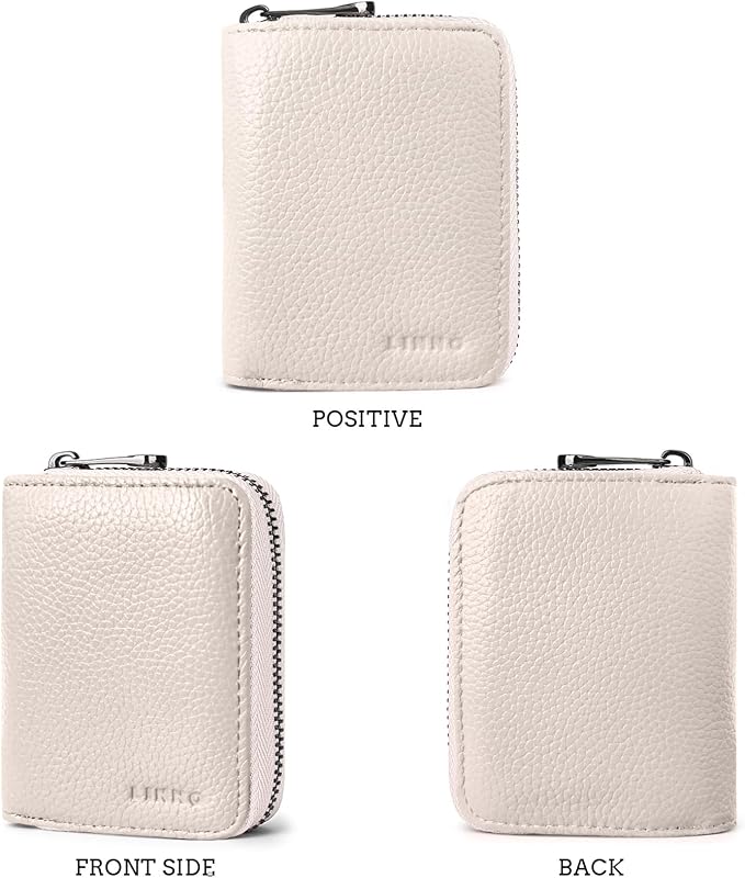 Linno RFID 20 Slots Credit Card Holder Genuine Leather Small Wallet for Women or Men with Zipper