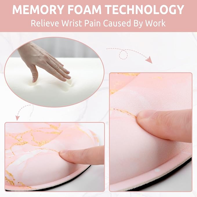 KONVINIT Ergonomic Mouse Pad with Wrist Rest, Small Mousepad with Non-Slip Rubber Base and Smooth Surface, Pink Mouse Pads for Desk, Office Desk Accessories
