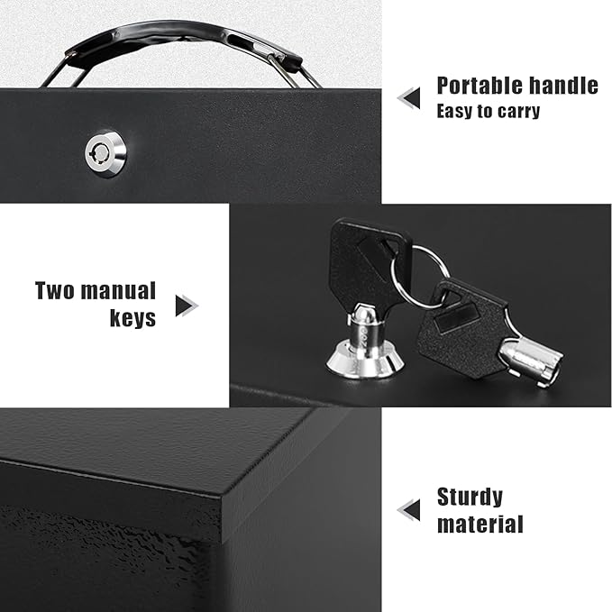 xydled Fireproof Document Box with Key Lock, Fire Safe Box, Black | Fire and water resistant lock box for documents, passports, cash and valuables, keeping secure at home, 13.2 x 11 x 4 Inch