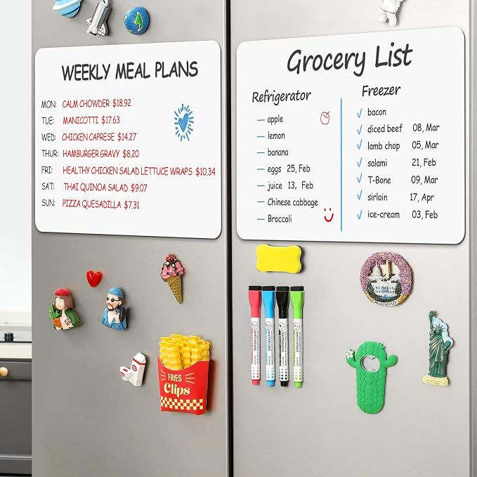 1 Pack Magnetic Dry Erase Board Sheet for Fridge, 12"x8" Erasable Refrigerator WhiteBoard w/ 4 Markers & 1 Eraser- Smooth and Flexible Small Magnet Blank Notepad for Home Kitchen Organizer and Planner
