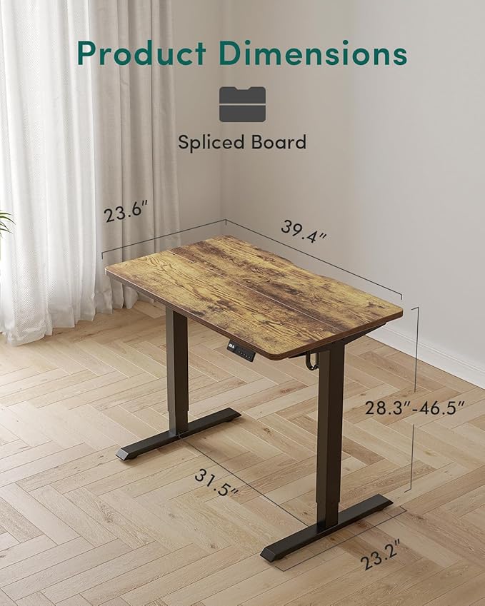 CubiCubi Electric Standing Desk, 40 x 24 Inches Height Adjustable Sit Stand Desk, Ergonomic Home Office Computer Workstation, Rustic Brown