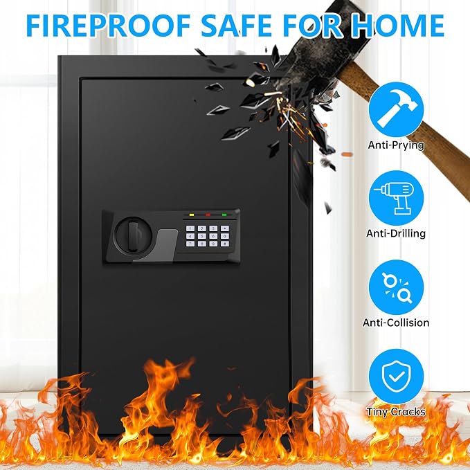 5.1 Cuft Large Home Safe, Waterproof Fireproof Safe Box for Money with Combination Lock and Spare Keys, Fire Proof Security Safe for Home Use, Fire Water Proof Safe for Documents Firearm Medicine