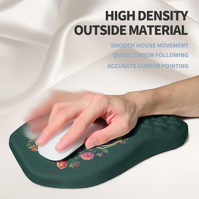 Ergonomic Raised Mouse Pad Wrist Support with Bilateral Slope Memory Foam Mousepad for Wrist Rest and Carpal Tunnel Pain Relief 11.8x7.9〃Skeleton Flower