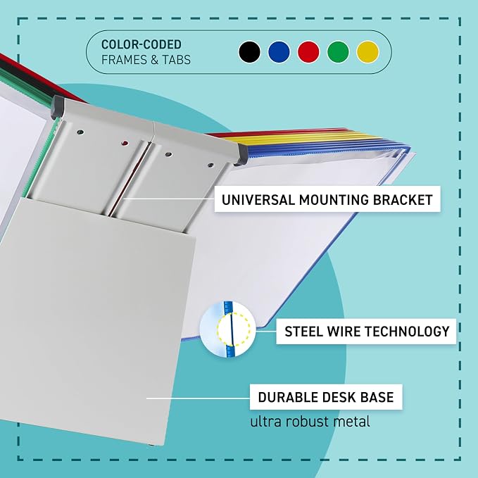 Tarifold Desktop Reference Display System, 30 Pockets, Expandable, Assorted | 30 double-sided PVC pockets, holds 60 letter-size sheets, sturdy metal base, quick-find indexing, quick and easy to assemble