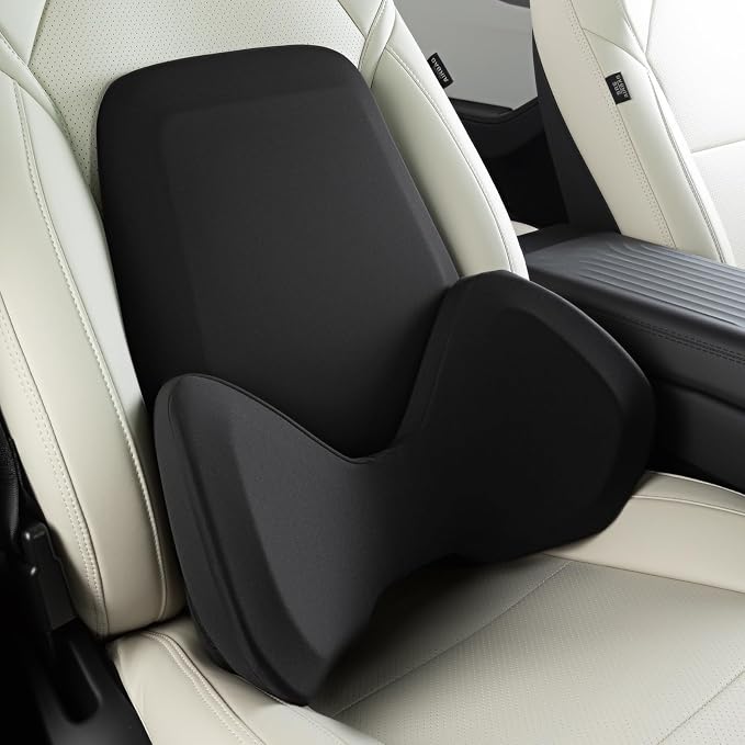 BEBAS Ergonomic Memory Foam Extended Lumbar Support Pillow for Car, Black | Extended Full Back Support, 2-in-1 Detachable Design Lumbar Cushion, Breathable Washable Cover, Fits for Driving, Office