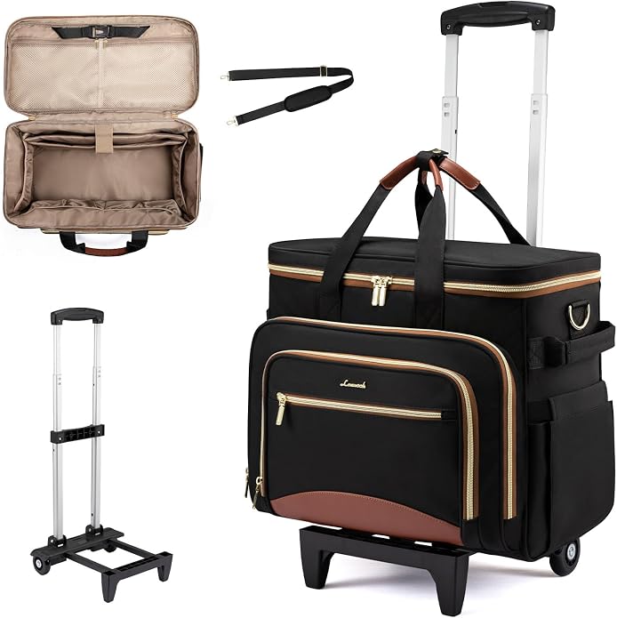 LOVEVOOK Rolling Teacher Bag, Laptop Tote with Detachable Dolly | Fits 17.3 Inch Laptop, Detachable Dolly, Large Rolling Tote Bag for Teacher Office Work Nurse, Adjustable Handle