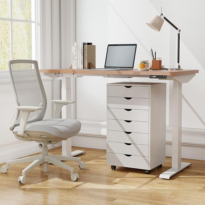 OLIXIS 7 Drawer File Cabinet, Printer Stand with Storage Cabinet | Wood Under Desk Storage Organization Holds Printer, Office Supplies, Not For Hanging Files, Fit Home Office White