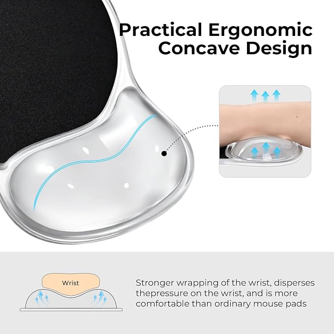 EooCoo Ergonomic Waterproof Mouse Pad with Gel Wrist Rest Support | Middle Concave Design for Natural Wrist Alignment, Non-Slip Base Mousepad, Carpal Tunnel Relief, Office Desk Accessories