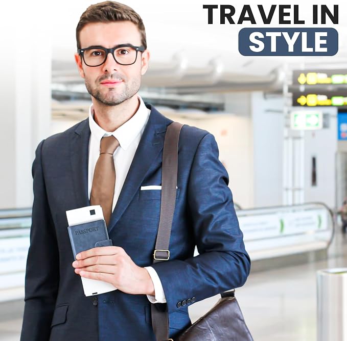 Passport Holder for Travel Essentials, Passport Wallet Cover Case for Travel Must Haves Accessories,Passport Book Holders for Women and Men BLACK (BLUE)