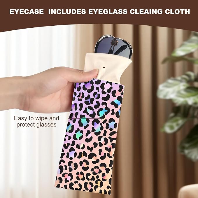 Anikathy 2Pcs Sunglass Eyeglass Glasses Case Soft PU Leather with Cleaning Cloth Cute Glasses Pouch Bag for Men Women Girs