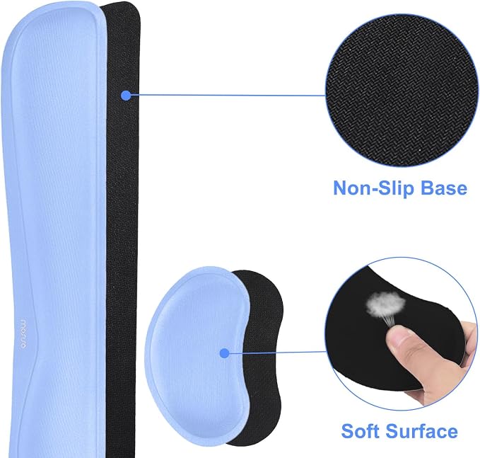 MOSISO Keyboard Mouse Pad Set, Gaming Mouse Pad&Keyboard Wrist Rest | Ergonomic Wristrests with Memory Foam Home Office Easy Typing Cushion Non-Slip Mousepad, Air Blue