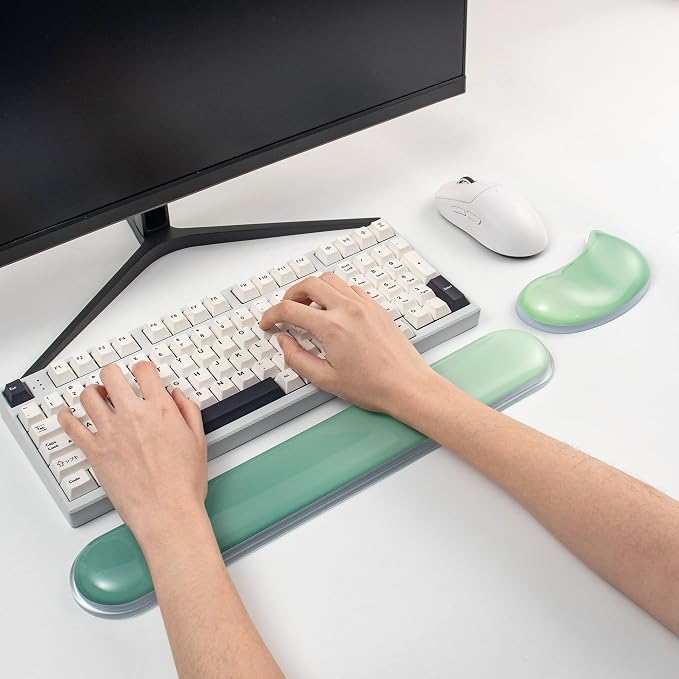 Gel Keyboard and Mouse Wrist Rest Set –Green Clear Wrist Rest for Computer Keyboard 60%/68%/75%, Comfort & Support for Typing and Gaming
