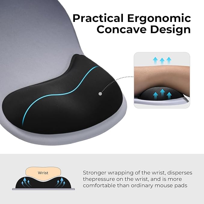EooCoo Mouse Pad with Gel Wrist Rest, Ergonomic Mousepad Wrist Alignment | Middle Concave Design for Natural Wrist Alignment, Non-Slip Base Mousepad, Carpal Tunnel Relief, Office Desk Accessories